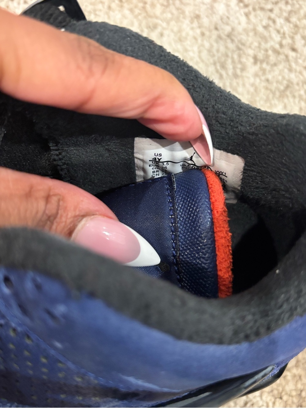 Jordan Kids Navy Blue and Black Sneakers with Orange Trim - Picture 8 of 9